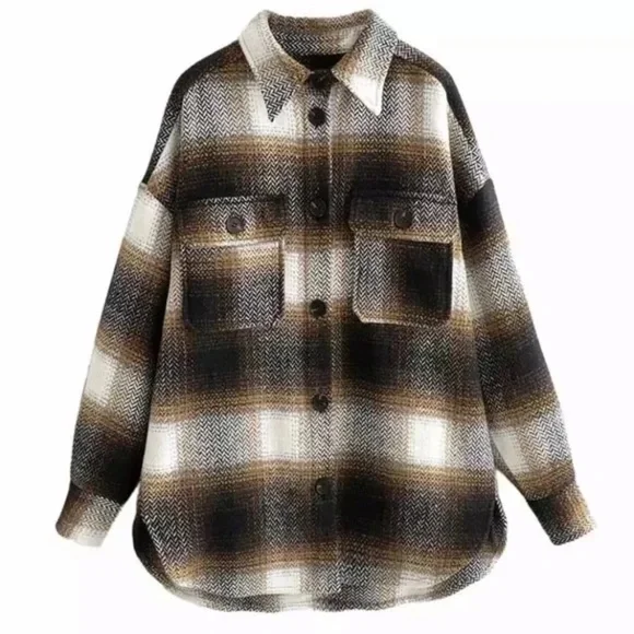 Fall Plaid Flannel Oversized Shacket Shirt Jacket - Picture 10 of 10